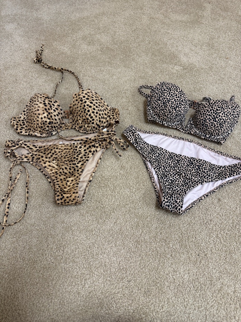 Shade & Shore Leopard Print Bikini Sets in Tan and Black